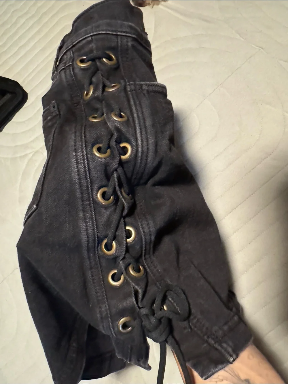 Urban Outfitters Black Lace-Up High-Waist Jean Skirt